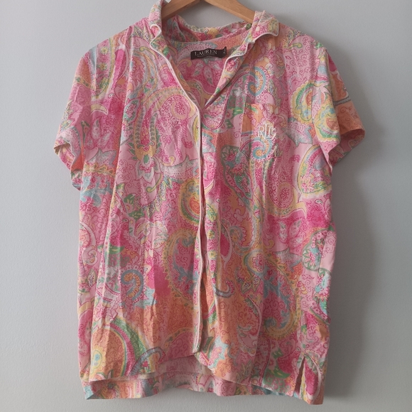 Lauren Ralph Lauren Other - Lauren Ralph Lauren Paisley Button-Front Short Sleeve Pajama Top XL